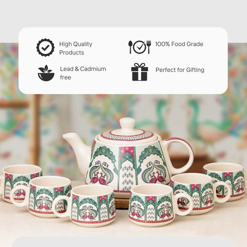 Peagal Ceramic Tea Set With 6 Cups and Kettle
